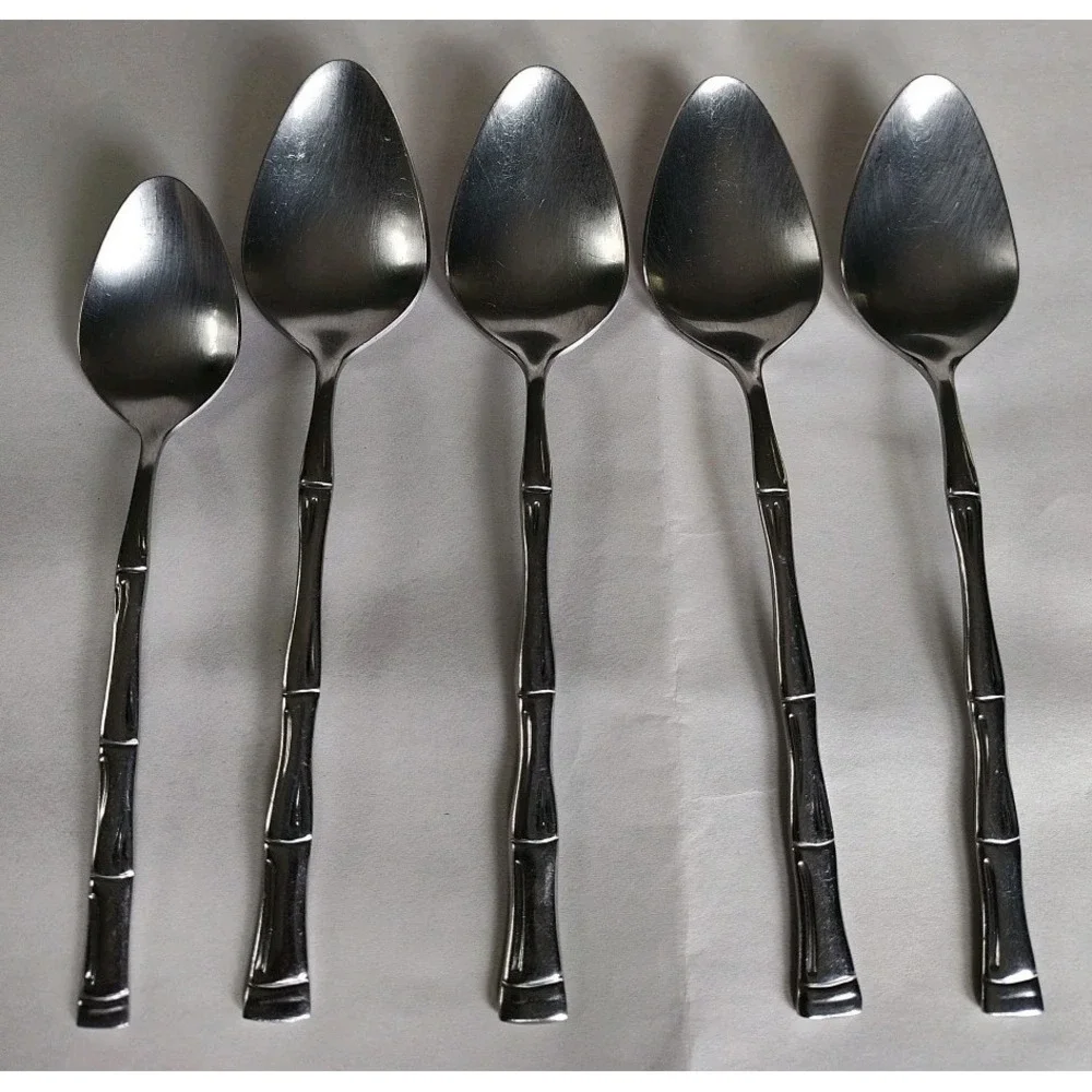 Bamboo Stainless Steel Tablespoons Spoons & Teaspoon Made In Korea Lot Of 5
